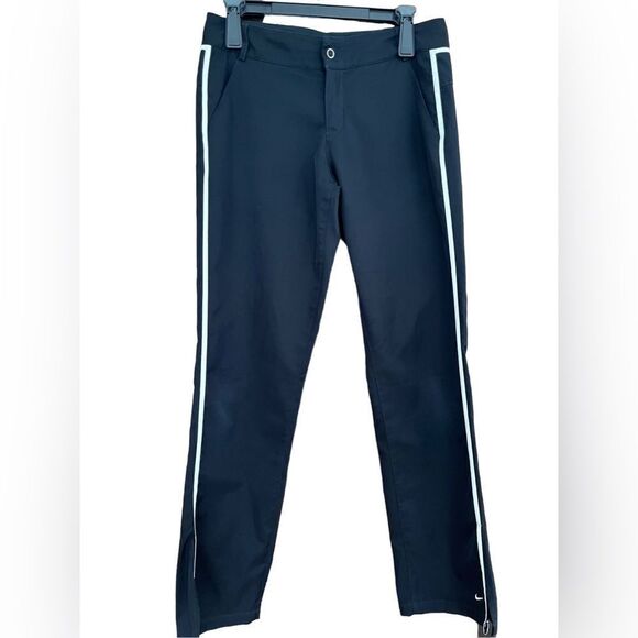 NIKE black/white stripe snap front straight leg polyester pants size S (4-6) - Picture 1 of 6